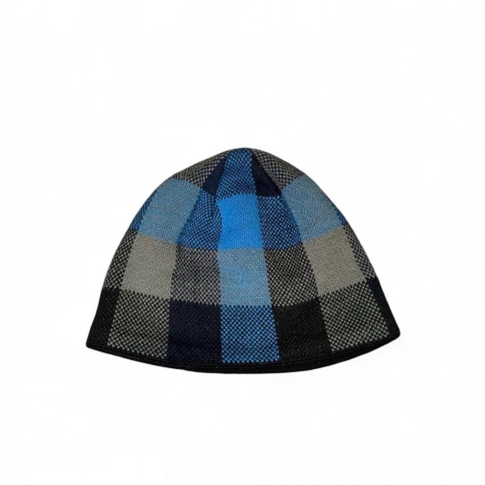 Blue‎ Plaid Knit Beanie, Winter Skull Cap Hat — One Size